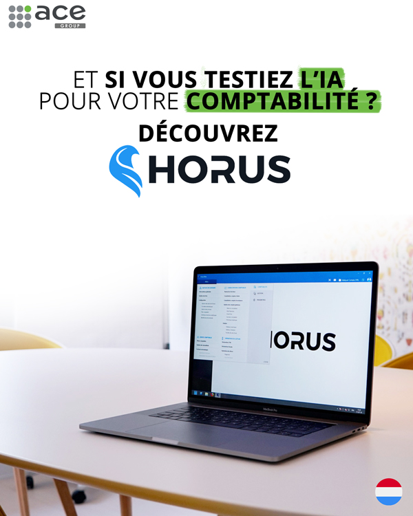 Publicité avec ordinateur sur le logiciel comptable Horus au luxembourg
